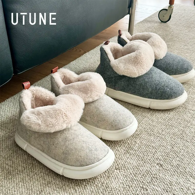 Women Blue Faux Fur Winter Slippers Warm Indoor