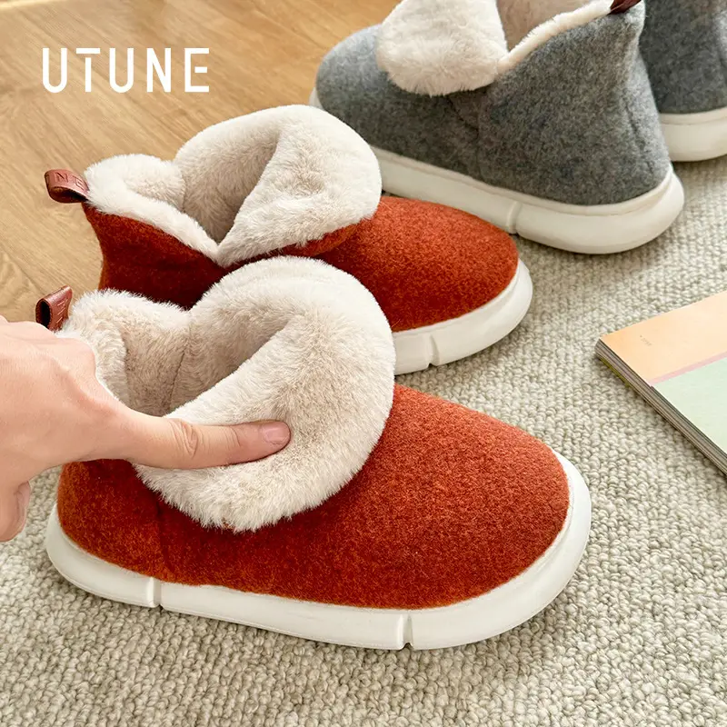 Women Blue Faux Fur Winter Slippers Warm Indoor