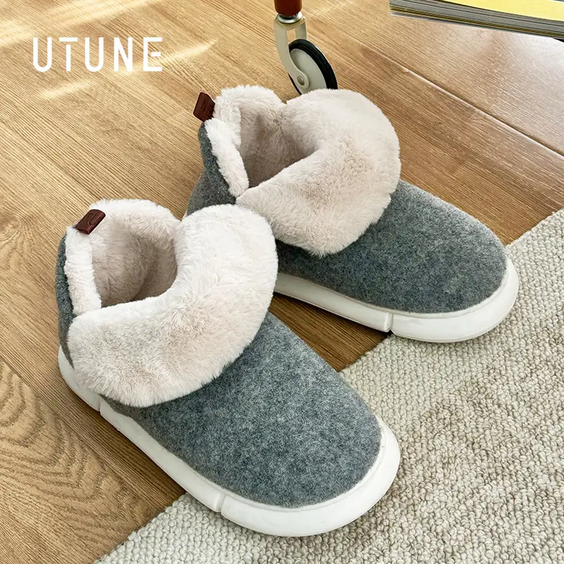 Women Blue Faux Fur Winter Slippers Warm Indoor