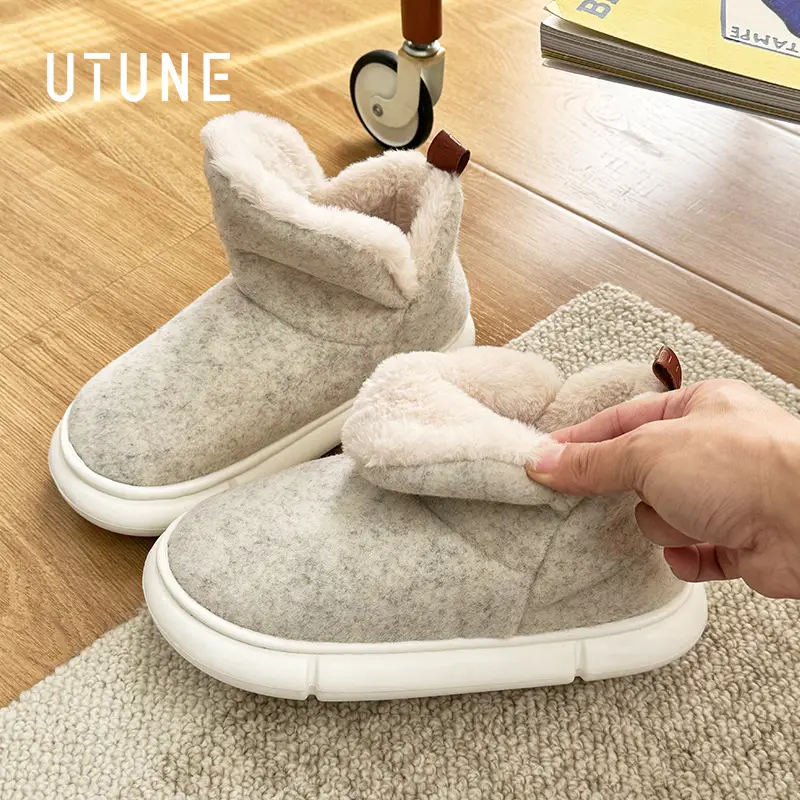 Women Blue Faux Fur Winter Slippers Warm Indoor
