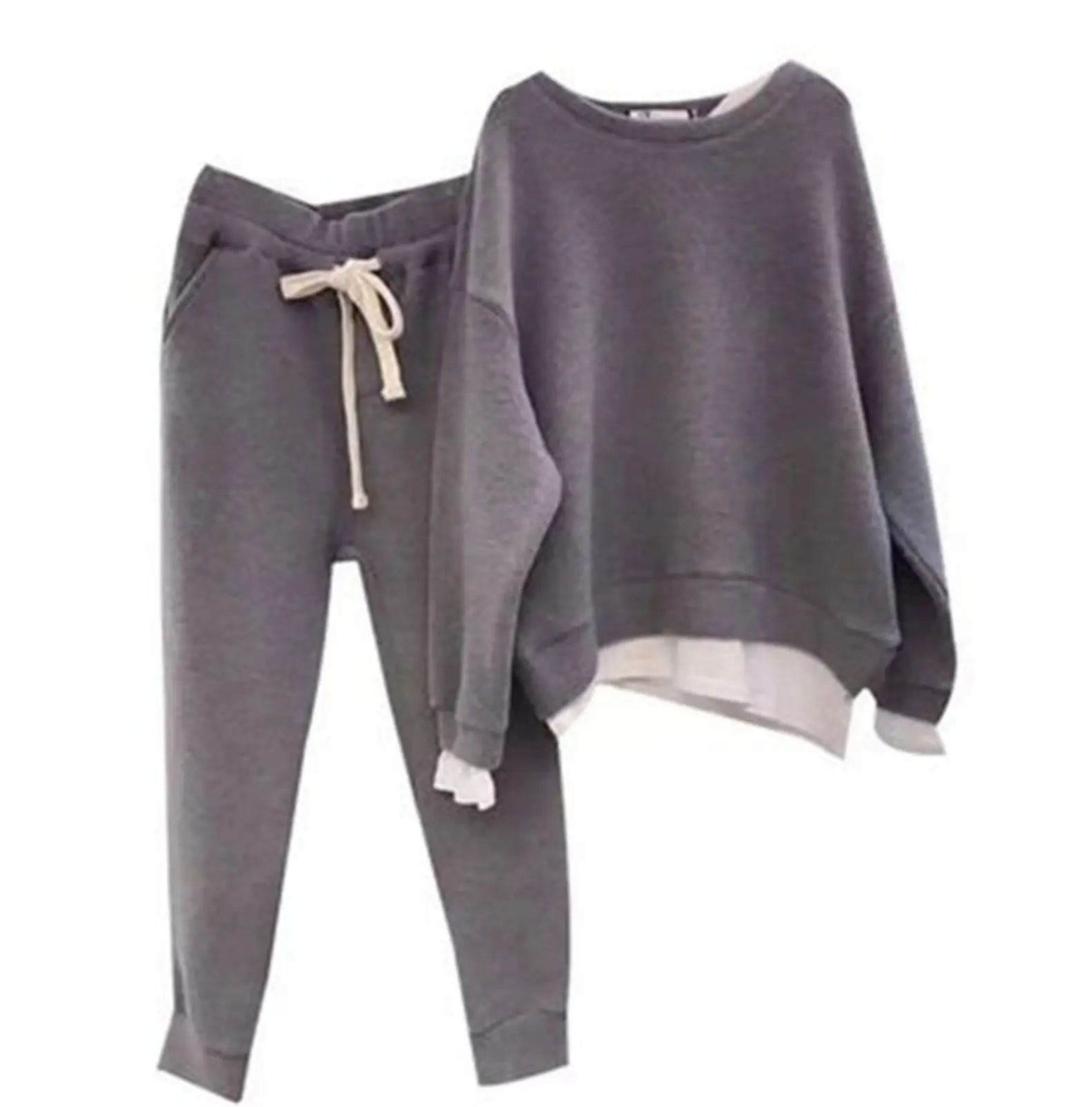 Grey Sweatshirt & Trousers Set for Women Winter - Image 5