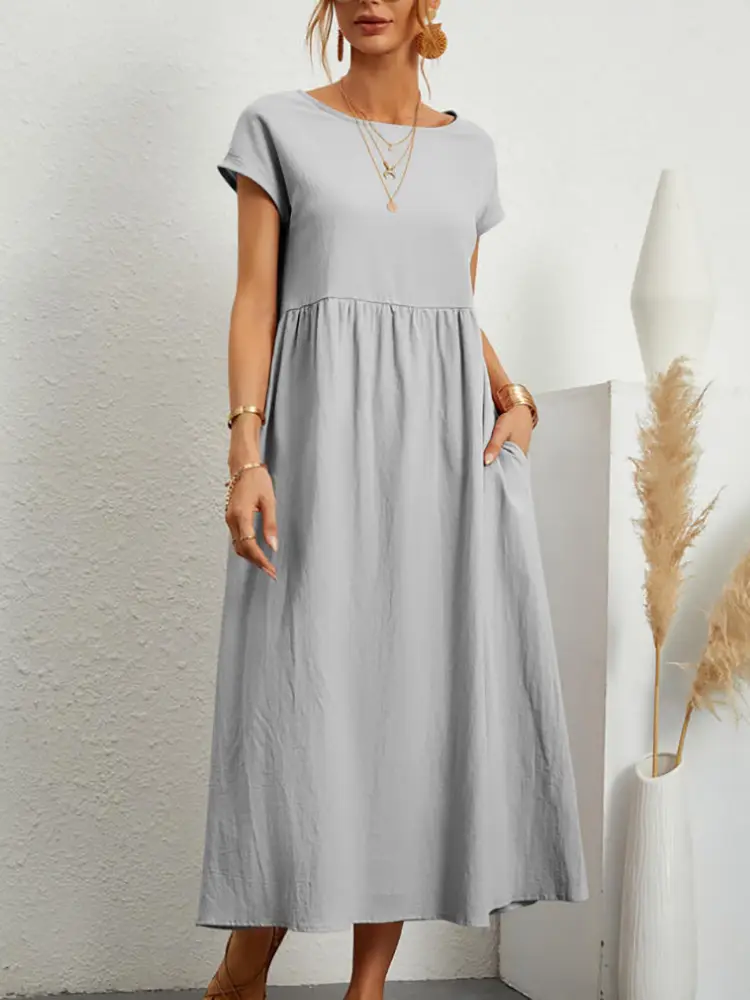 2025 Green Sleeveless Cotton Linen Dress for Women