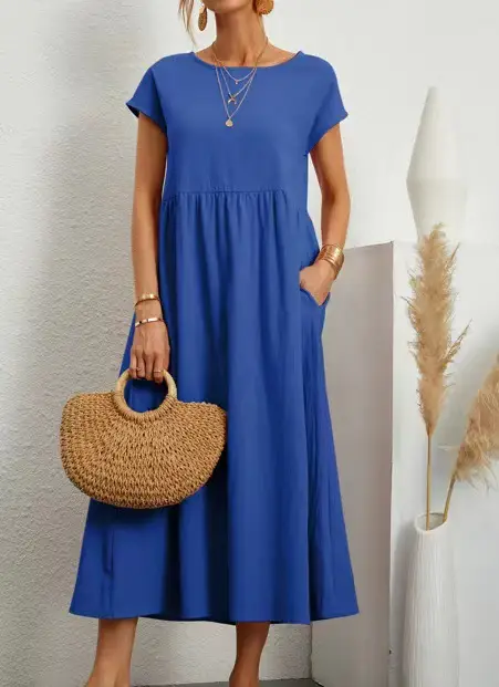 2025 Green Sleeveless Cotton Linen Dress for Women
