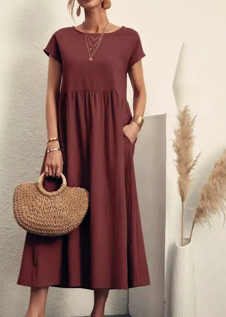 2025 Green Sleeveless Cotton Linen Dress for Women