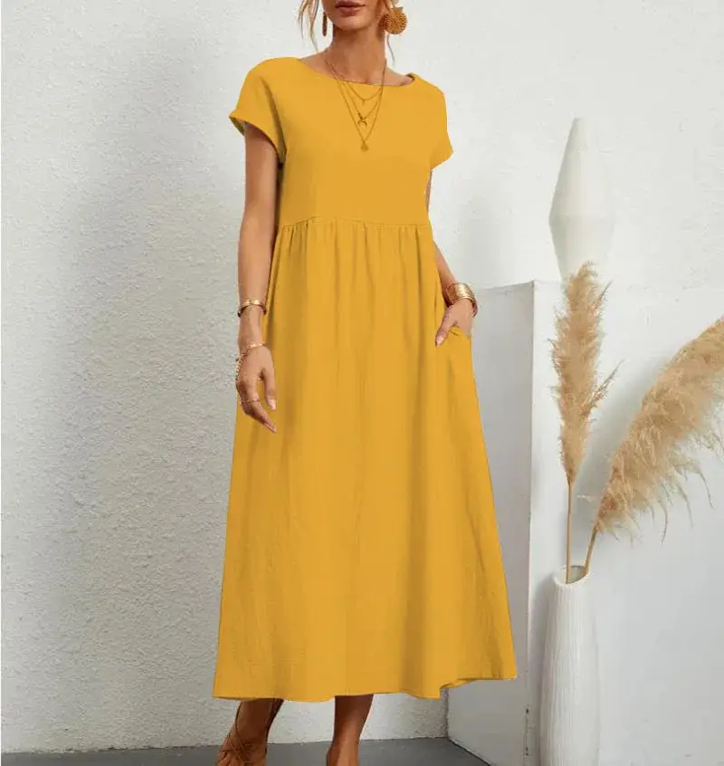 2025 Green Sleeveless Cotton Linen Dress for Women