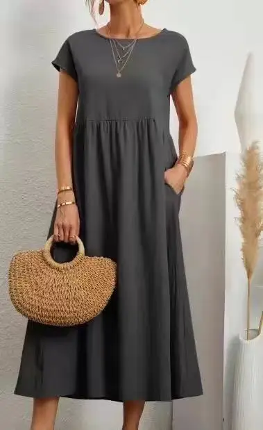 2025 Green Sleeveless Cotton Linen Dress for Women