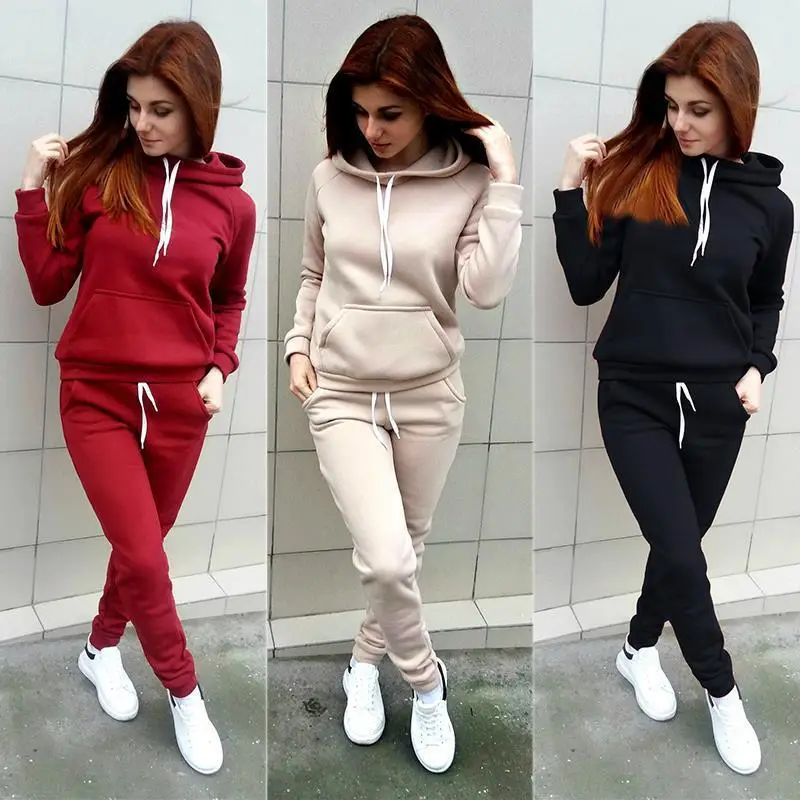 Pink Fleece Hoodie & Pants Set for Women — feature 2