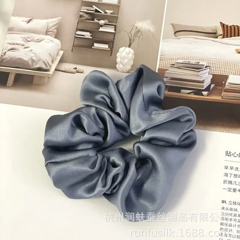 French Silk Hair Scrunchie 3.5cm Large Silver - Image 21