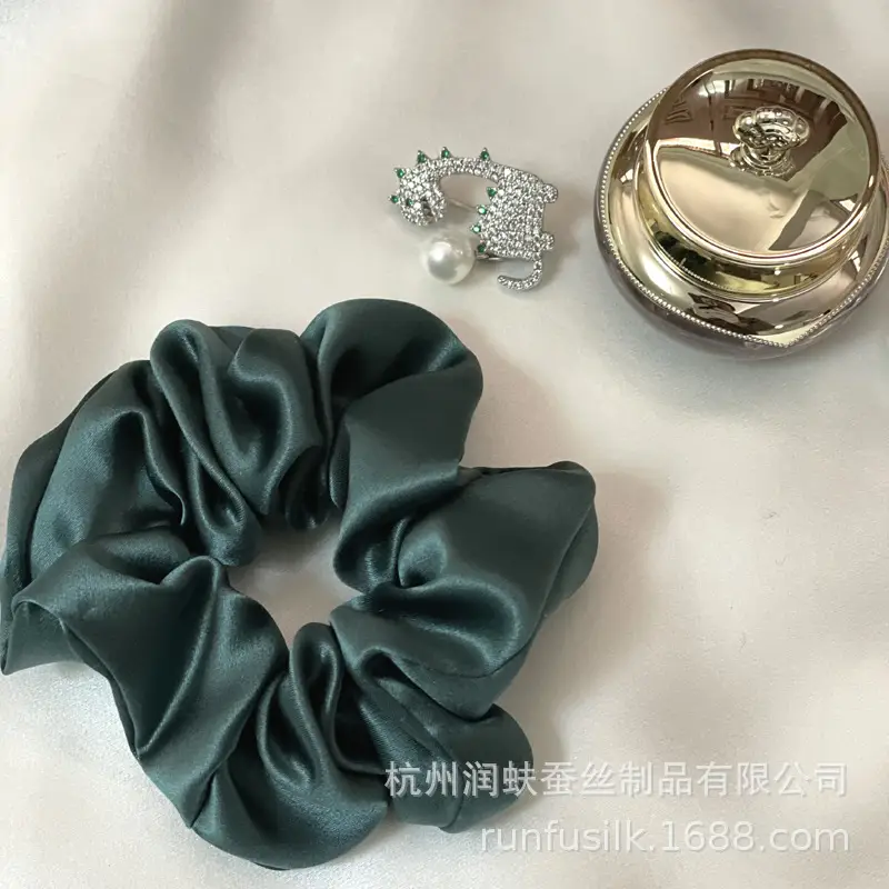 French Silk Hair Scrunchie 3.5cm Large Silver - Image 10