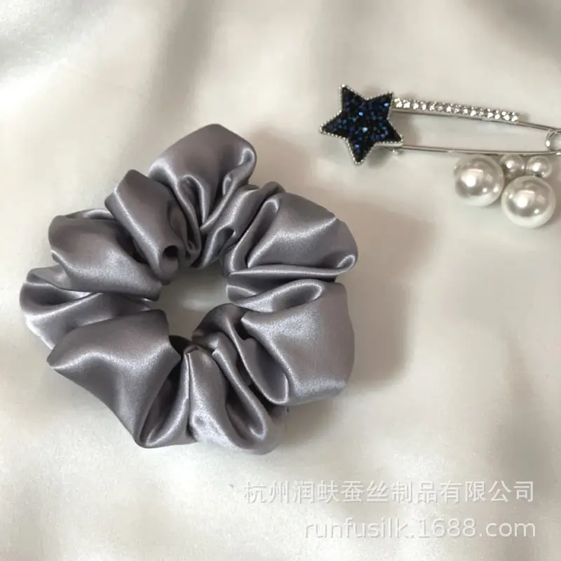 French Silk Hair Scrunchie 3.5cm Large Silver - Image 13