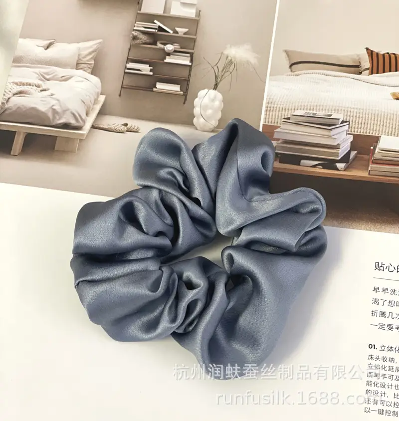 French Silk Hair Scrunchie 3.5cm Large Silver - Image 14