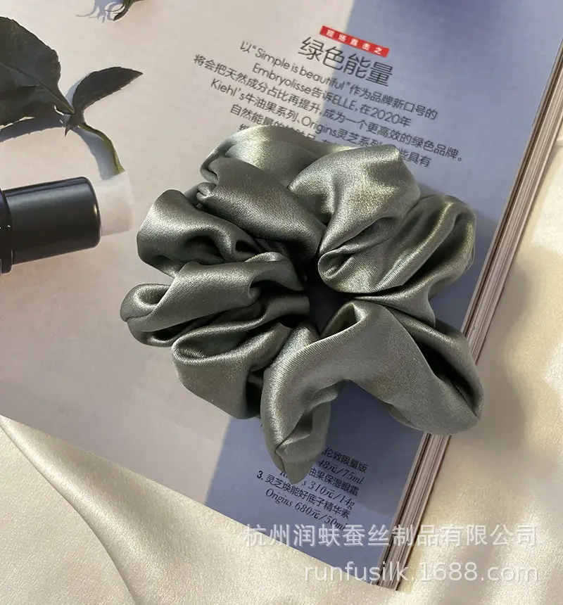 French Silk Hair Scrunchie 3.5cm Large Silver - Image 17