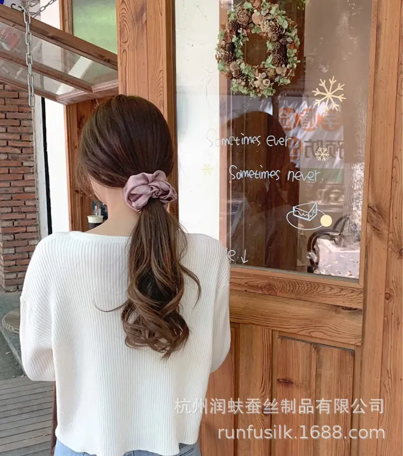 French Silk Hair Scrunchie 3.5cm Large Silver - Image 4