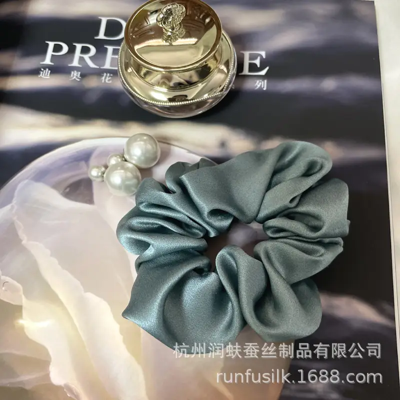 French Silk Hair Scrunchie 3.5cm Large Silver - Image 5
