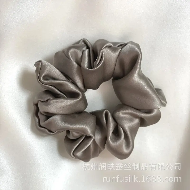 French Silk Hair Scrunchie 3.5cm Large Silver - Image 9