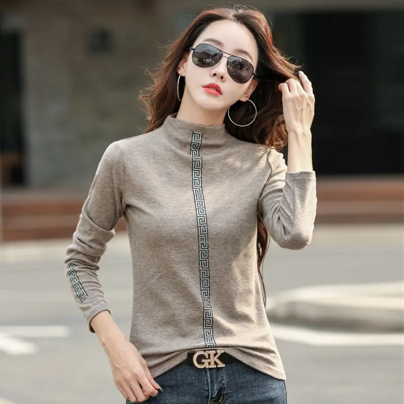 Women Grey Turtleneck Slim Fit Shirt Winter Korean Style - Image 4