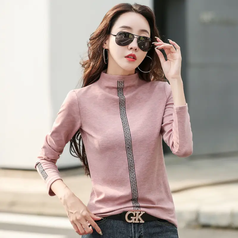 Women Grey Turtleneck Slim Fit Shirt Winter Korean Style - Image 3
