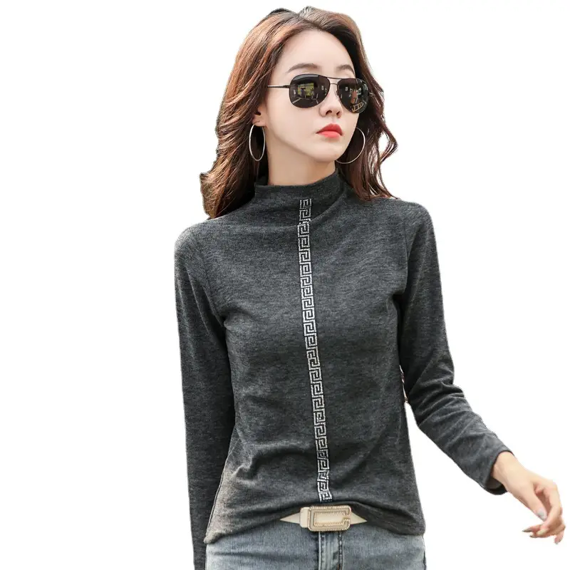 Women Grey Turtleneck Slim Fit Shirt Winter Korean Style - Image 7