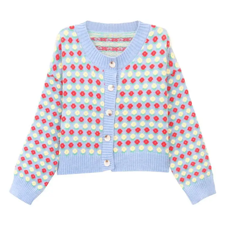 Women Knitted Sweet Girl Sweater Coat Blue Spring Autumn - Image 6