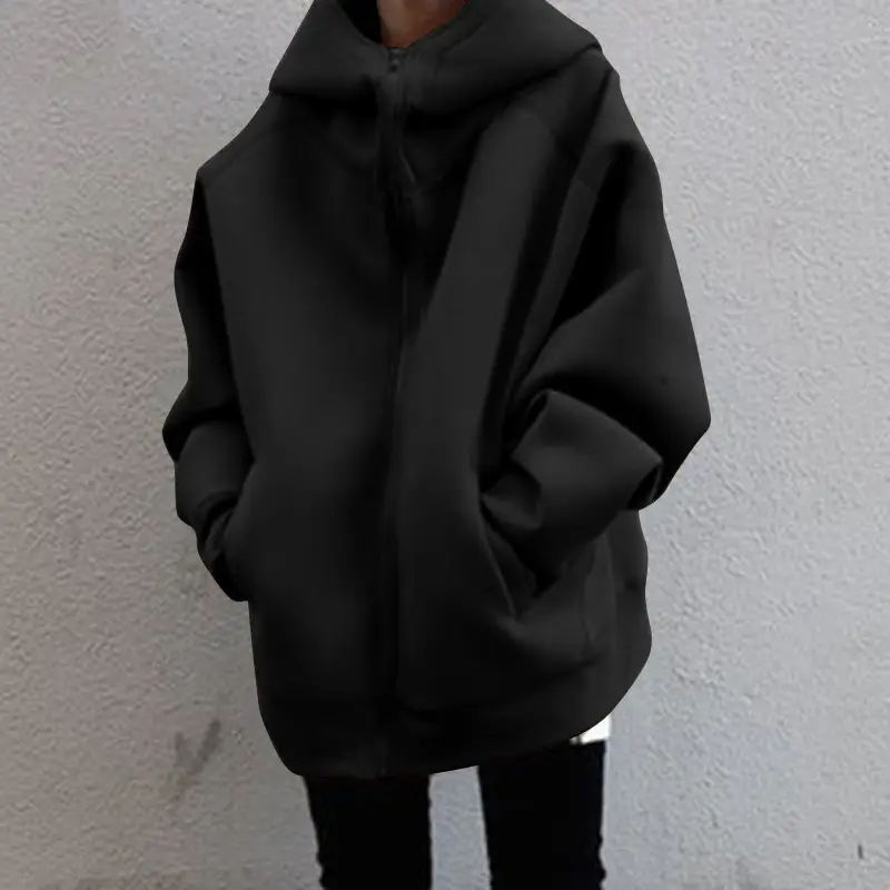 Teal 2023 Hooded Fleece Zipper Coat Long Sleeve - Image 3