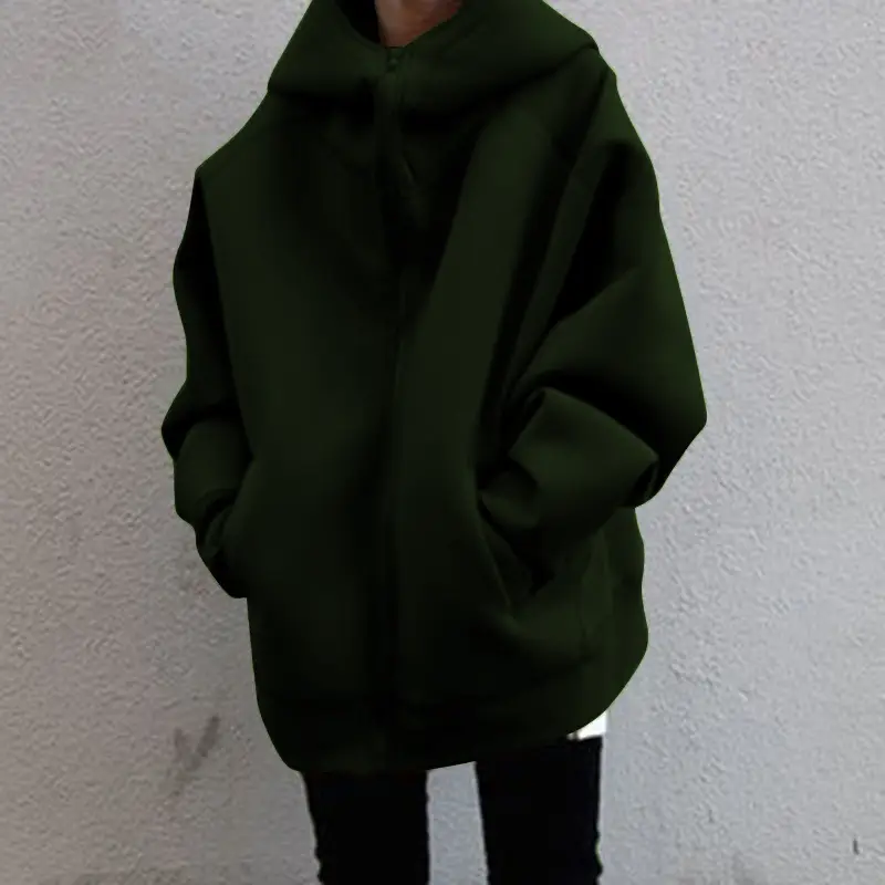 Teal 2023 Hooded Fleece Zipper Coat Long Sleeve - Image 4