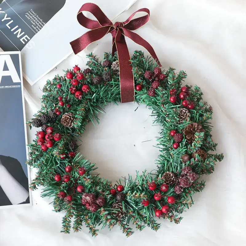 Christmas Rattan Ring with Red Fruits & Pine Cones - Image 3