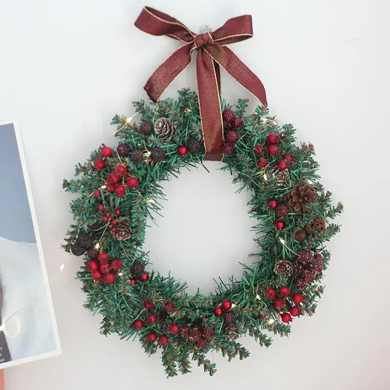 Christmas Rattan Ring with Red Fruits & Pine Cones - Image 6