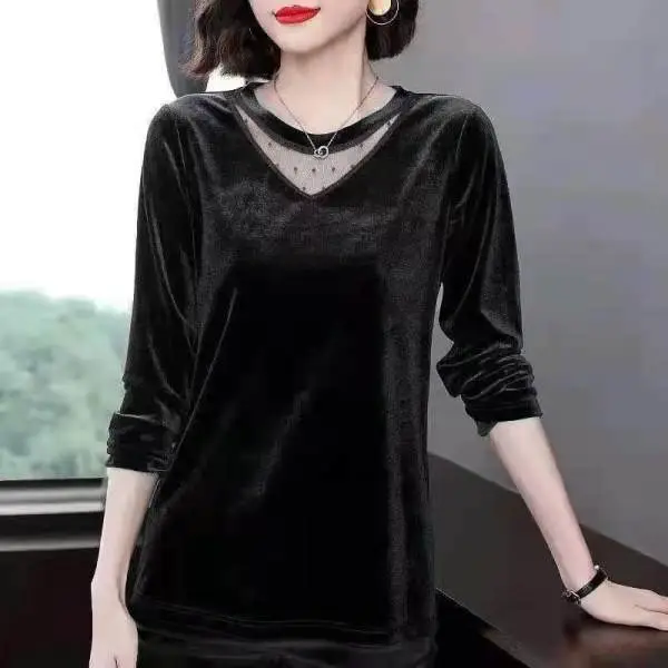 Women's Long Sleeve Velvet T-Shirt Green 2022 - Image 2