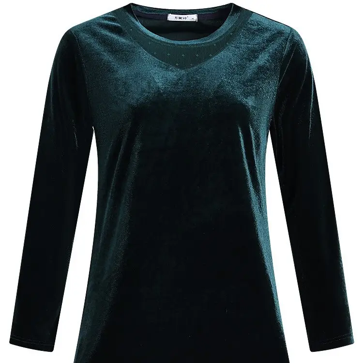 Women's Long Sleeve Velvet T-Shirt Green 2022 - Image 6