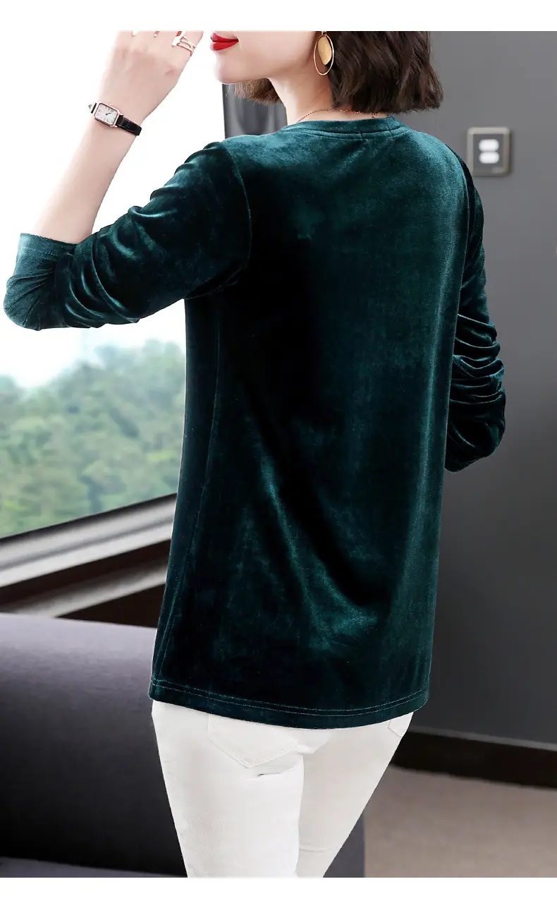Women's Long Sleeve Velvet T-Shirt Green 2022 — feature 16