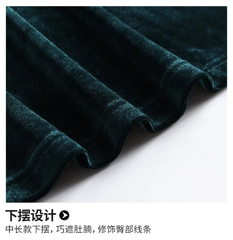 Women's Long Sleeve Velvet T-Shirt Green 2022 — feature 21