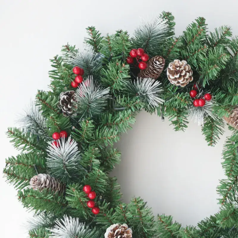Christmas Rattan Ring Decorative Rattan with Pine Cones and Red Berries - Image 3