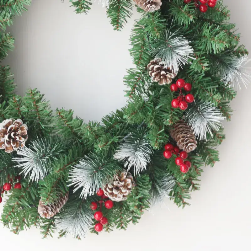 Christmas Rattan Ring Decorative Rattan with Pine Cones and Red Berries - Image 4
