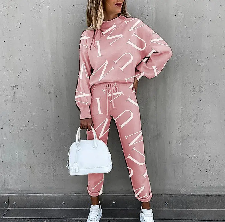 Women Pink Tie-Dye Sweatpants Set Long Sleeve Hoodie - Image 10