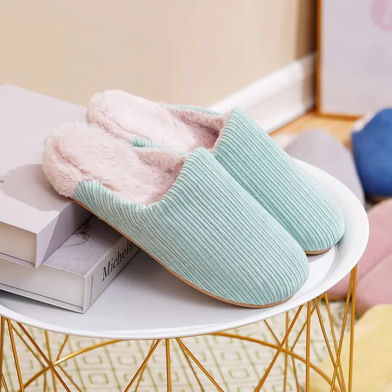 Women Cotton Slippers Mint Green Warm Winter Indoor