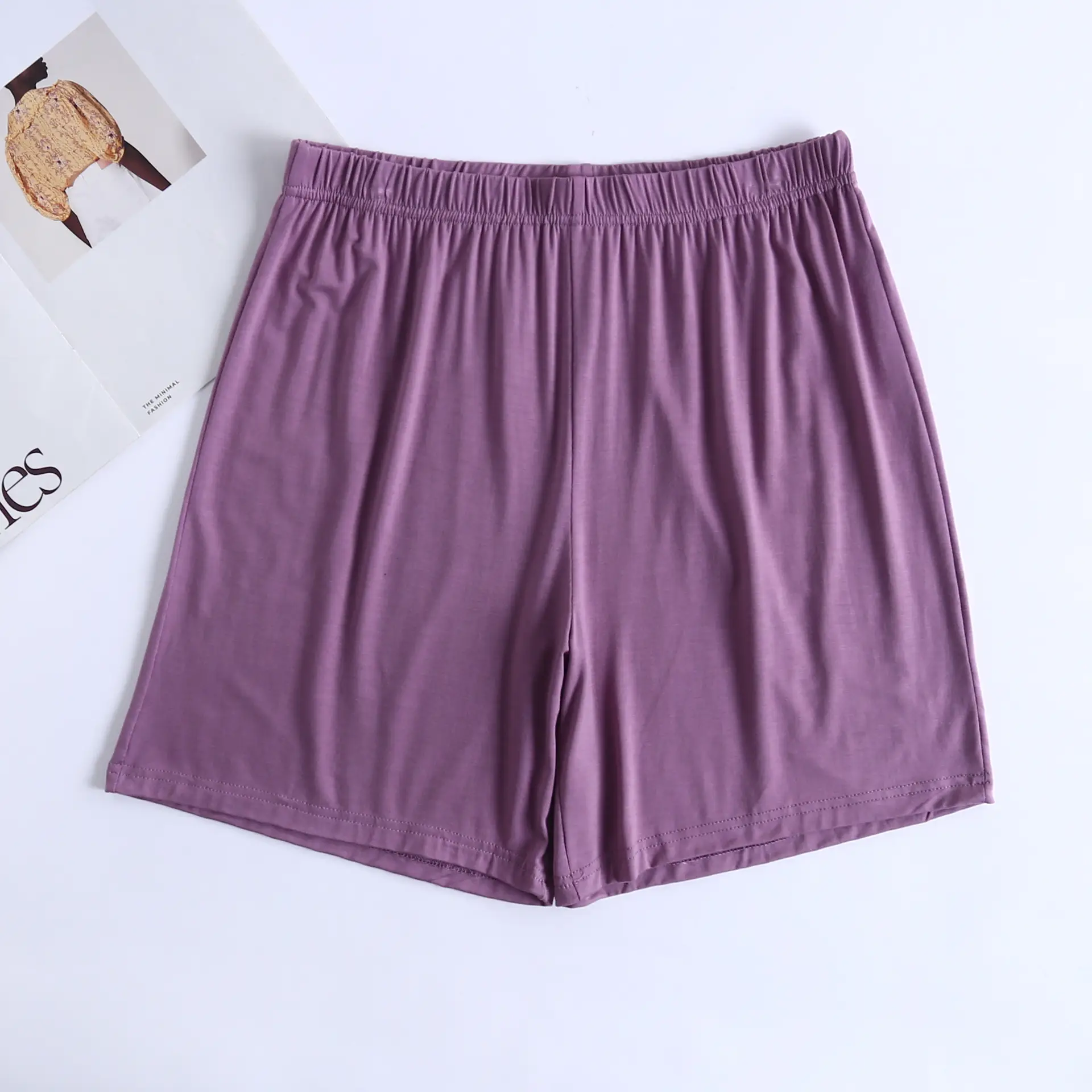 Women's Purple Elastic Waist Loose Shorts
