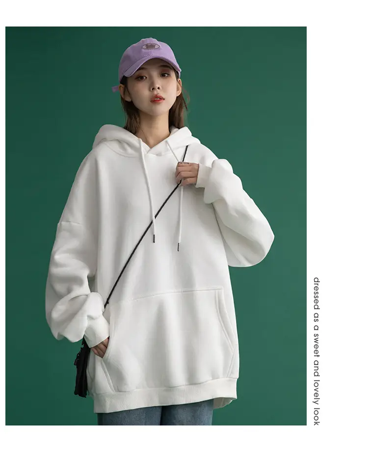 White Korean Style Hooded Sweatshirt for Women — feature 26