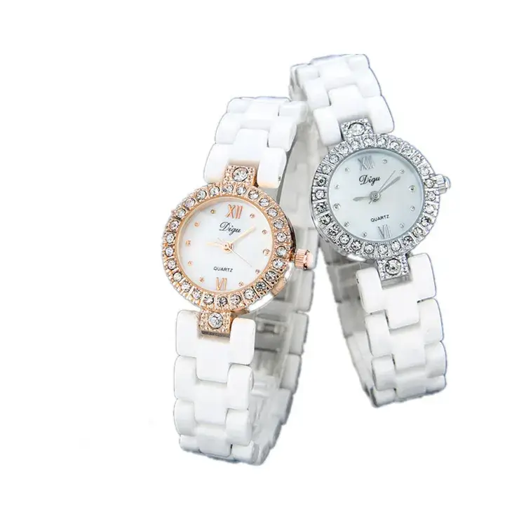 Korean Diamond Women's Quartz Watch Rose Gold White Strap - Image 5