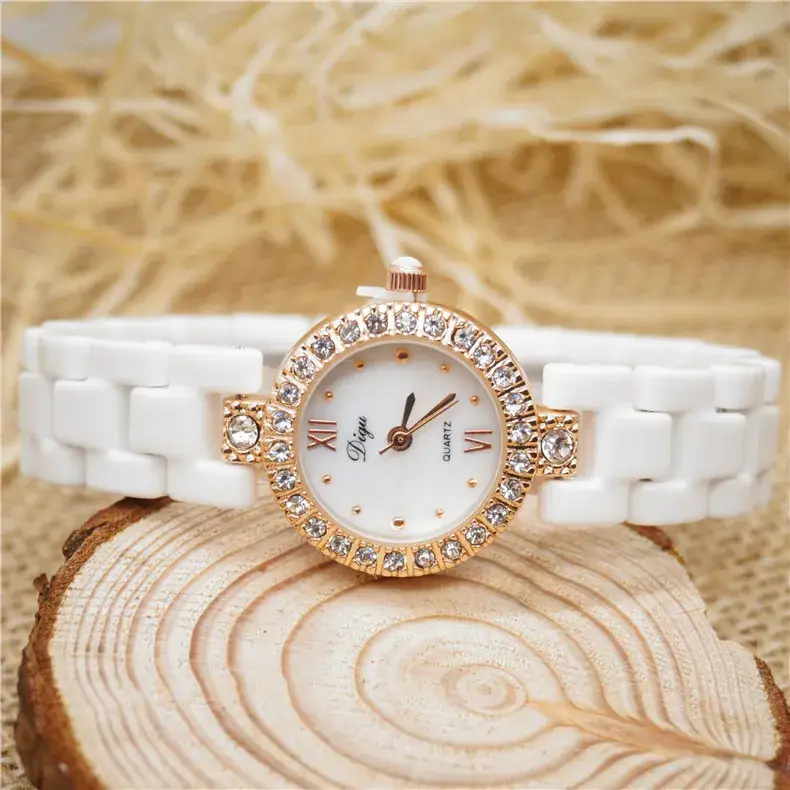 Korean Diamond Women's Quartz Watch Rose Gold White Strap - Image 6