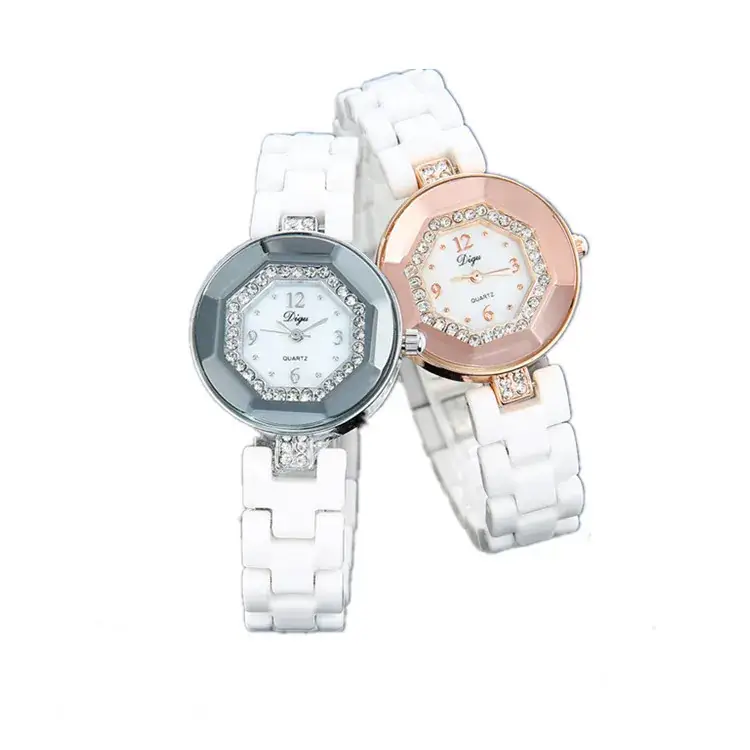 Korean Diamond Women's Quartz Watch Rose Gold White Strap - Image 7