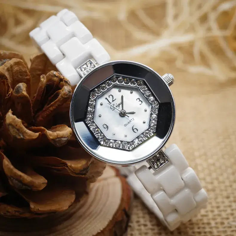 Korean Diamond Women's Quartz Watch Rose Gold White Strap - Image 8