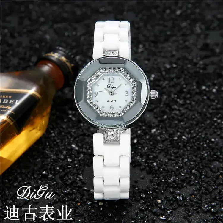 Korean Diamond Women's Quartz Watch Rose Gold White Strap - Image 3