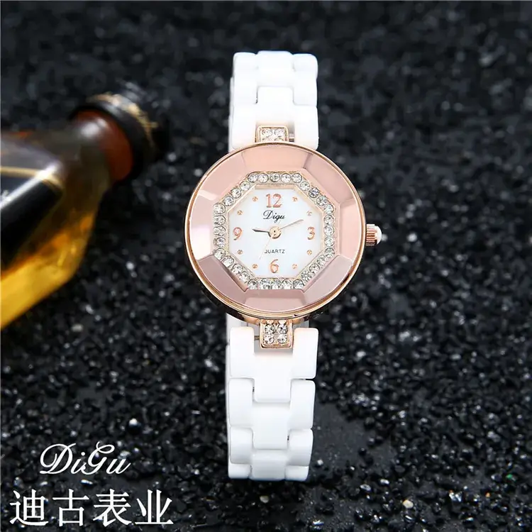 Korean Diamond Women's Quartz Watch Rose Gold White Strap - Image 4
