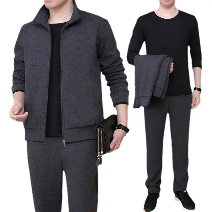 Men Grey Zipper Suit Plus Size Spring Autumn - Image 5