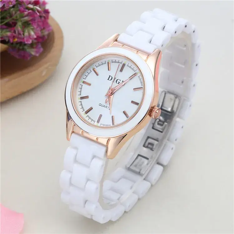 Luminous Quartz Women's Watch Rose Gold White Strap - Image 8