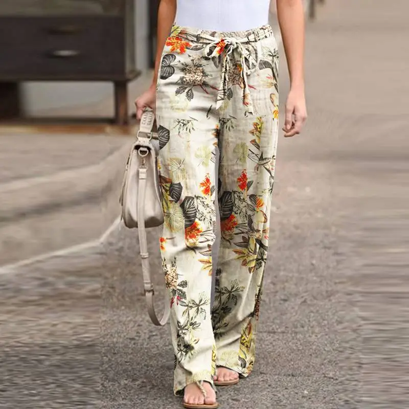 Printed Cotton Linen Trousers with Floral Pattern - Image 14