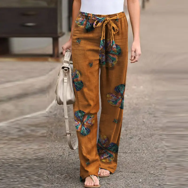 Printed Cotton Linen Trousers with Floral Pattern - Image 15