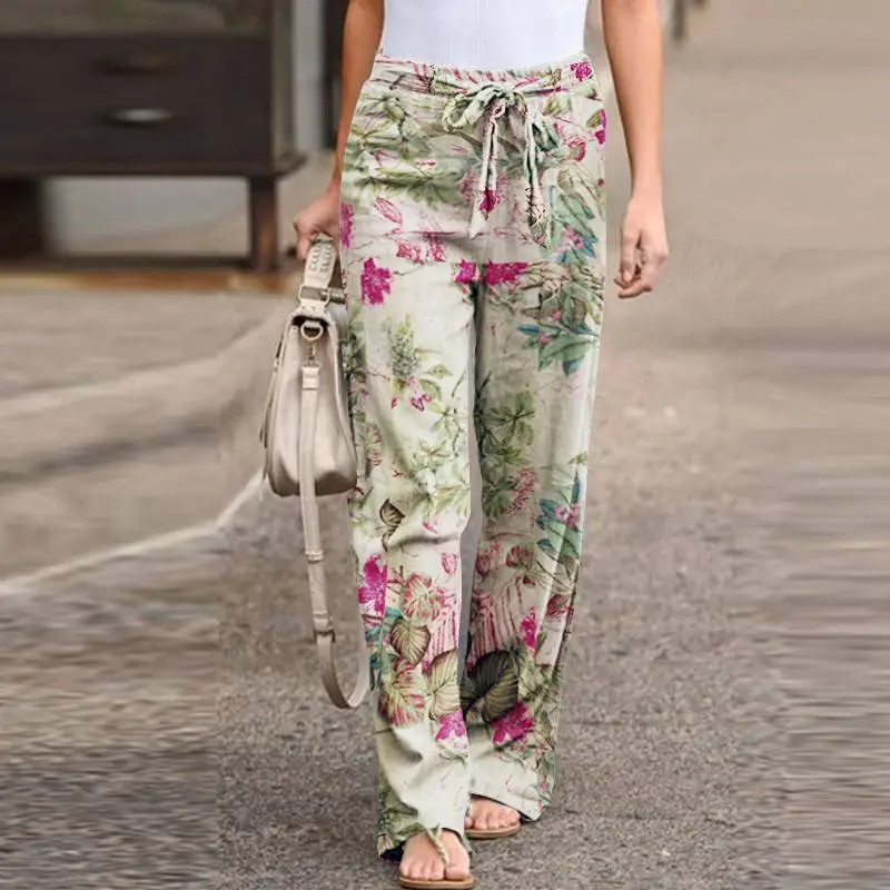 Printed Cotton Linen Trousers with Floral Pattern - Image 3
