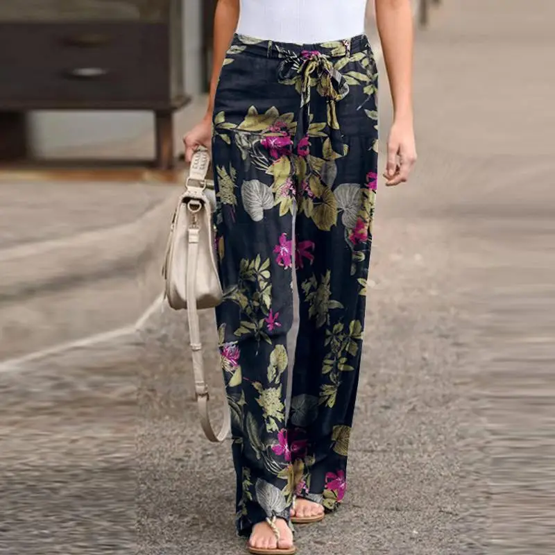 Printed Cotton Linen Trousers with Floral Pattern - Image 5