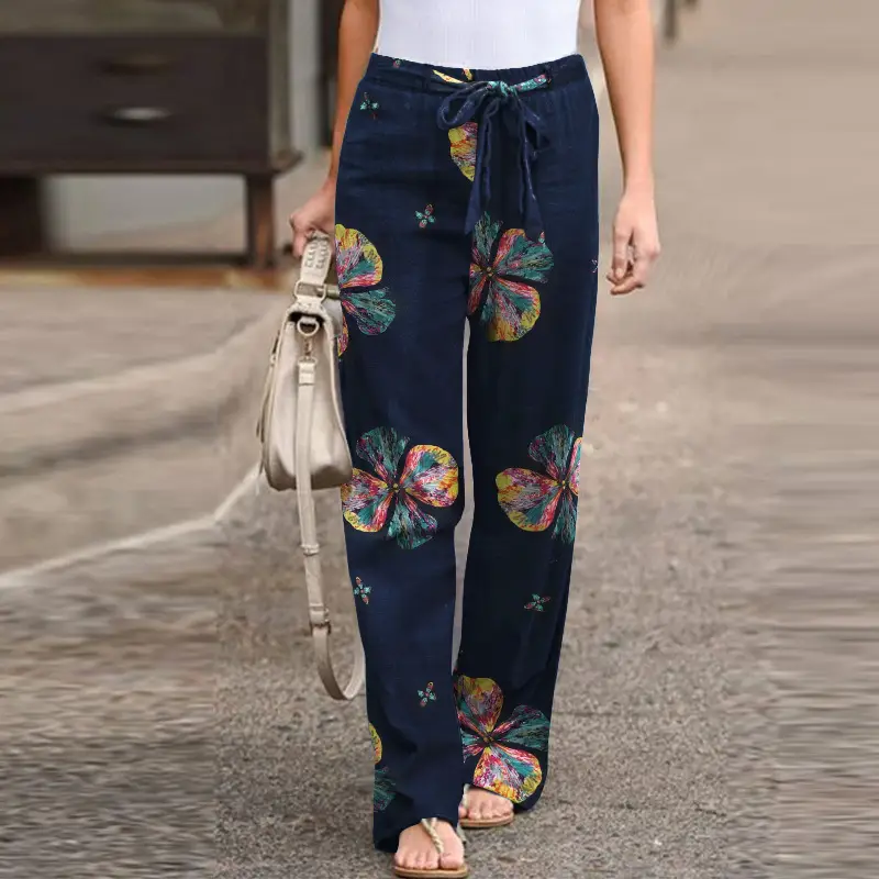 Printed Cotton Linen Trousers with Floral Pattern - Image 6